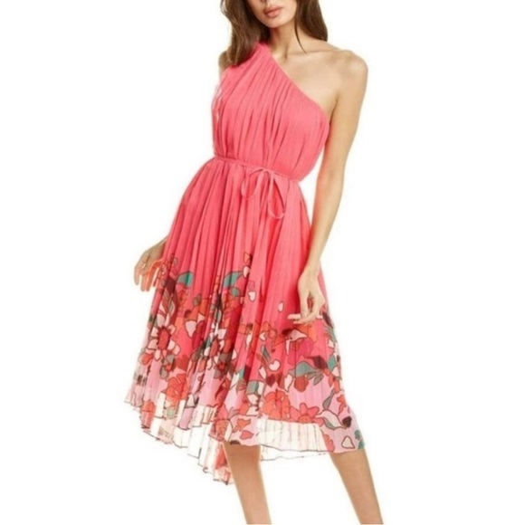 Ted Baker Pink Floral One Shoulder Asymmetrical Dress - Picture 1 of 8